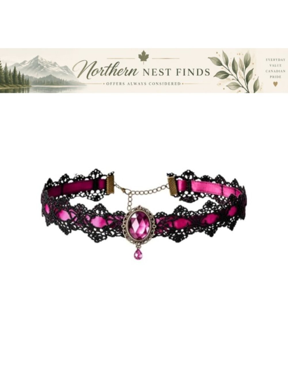 Lace Choker Necklace with Rhinestone Gothic Vintage Adjustable